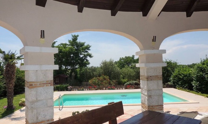 Zbandaj Villa | Villa house with sea view and pool surrounded by lush gardens above Poreč