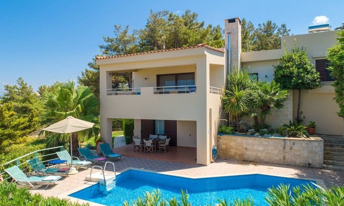 Roussospiti Villa | Villa Ilia: Large Private Pool, Sea Views, A/C, WiFi