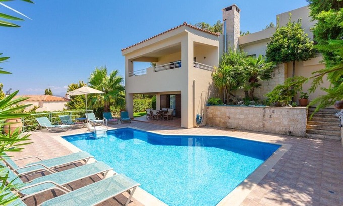 Roussospiti Villa | Villa Ilia: Large Private Pool, Sea Views, A/C, WiFi