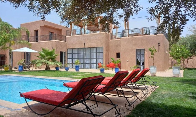 El Aggada Villa | VILLA Luxe 3 Suites, Heated pool, Bar, Billiards, Hammam, Jacuzzi Atlas view.