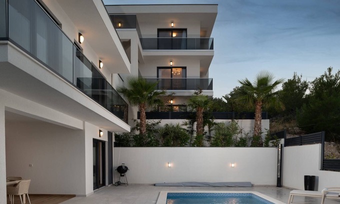 Razanj Villa | Villa Palm Bay 1 & 2, heated pool - 5 m from the sea, private parking, with stunning sea view, nice terrace, beach access.