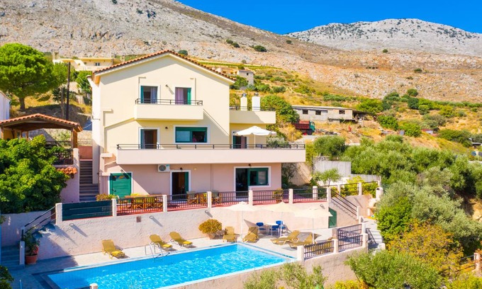Vlachiana Villa | Villa Zeus: Large Private Pool, Sea Views, A/C, WiFi