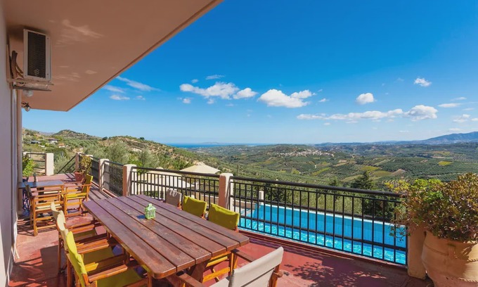 Vlachiana Villa | Villa Zeus: Large Private Pool, Sea Views, A/C, WiFi