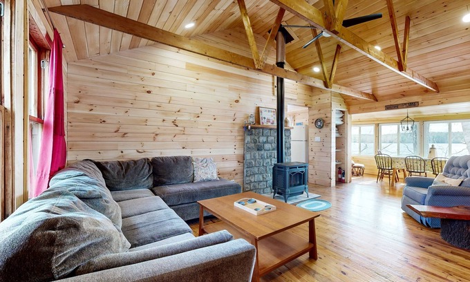 South China Cabin | Waterfront, dog-friendly cabin on China Lake with dock, canoe & firepit