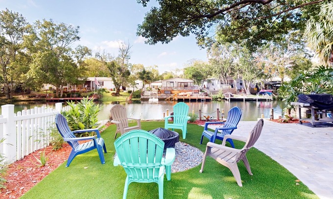 Weeki Wachee Gardens House | Waterfront home with amazing yard, firepit, grill, putting green, AC, & W/D
