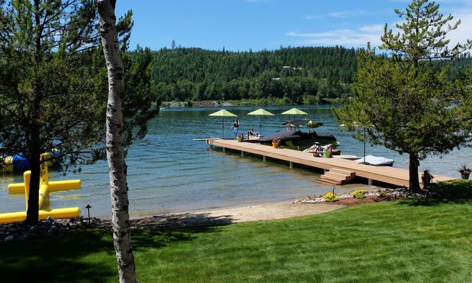 Sagle House | Waterfront Log Home | Private Dock | Expansive Beautiful Yard and Gardens