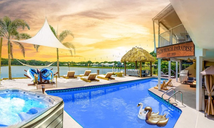 Florida North Atlantic Coast Villa | Waterfront w/Beach Htd Pool Cinema Game Room Tiki