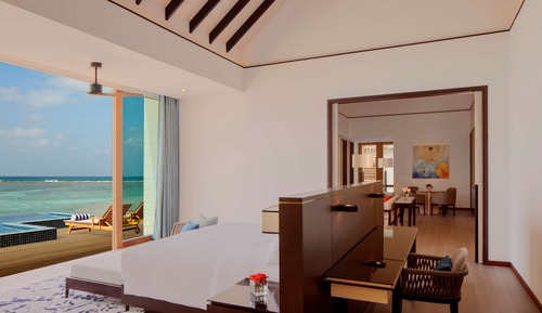 Three bedroom sunset water villa with private pool & free access to VIP seaplane lounge on arrival