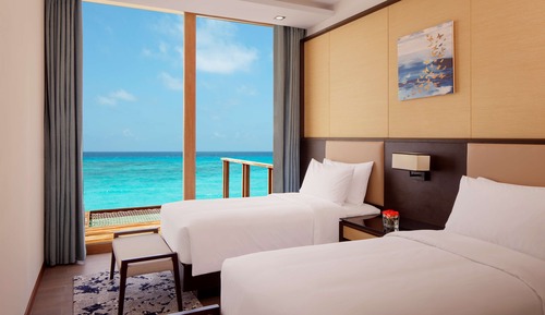 Three bedroom water villa with private pool & free access to VIP seaplane lounge on arrival
