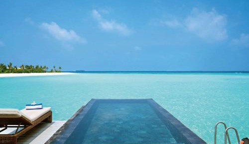 Overwater Pool Villa Sunrise, see-through floor, infinity pool, daily free flow chocolate hour, free snorkeling gear & non-motorized water sports