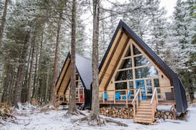 Lowell Point Cabin | Ocean view A-Frame Cabin (Salted Roots) Blue Door