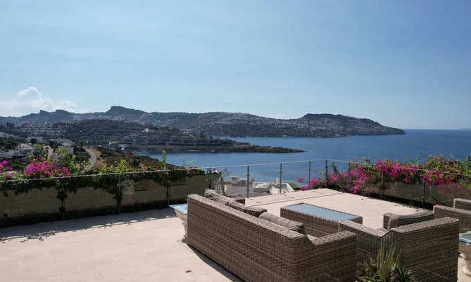 Gundogan Villa | Villa w Sea View Terrace 5 min to Beach in Bodrum