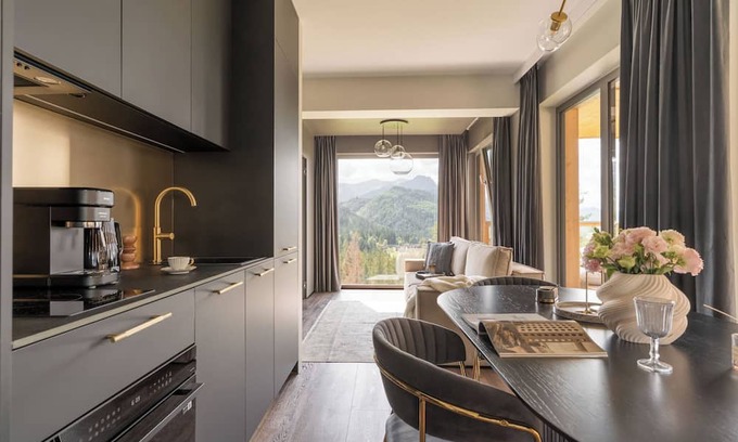 Zakopane Apartment | Bedroom with Stunning Mountain Views